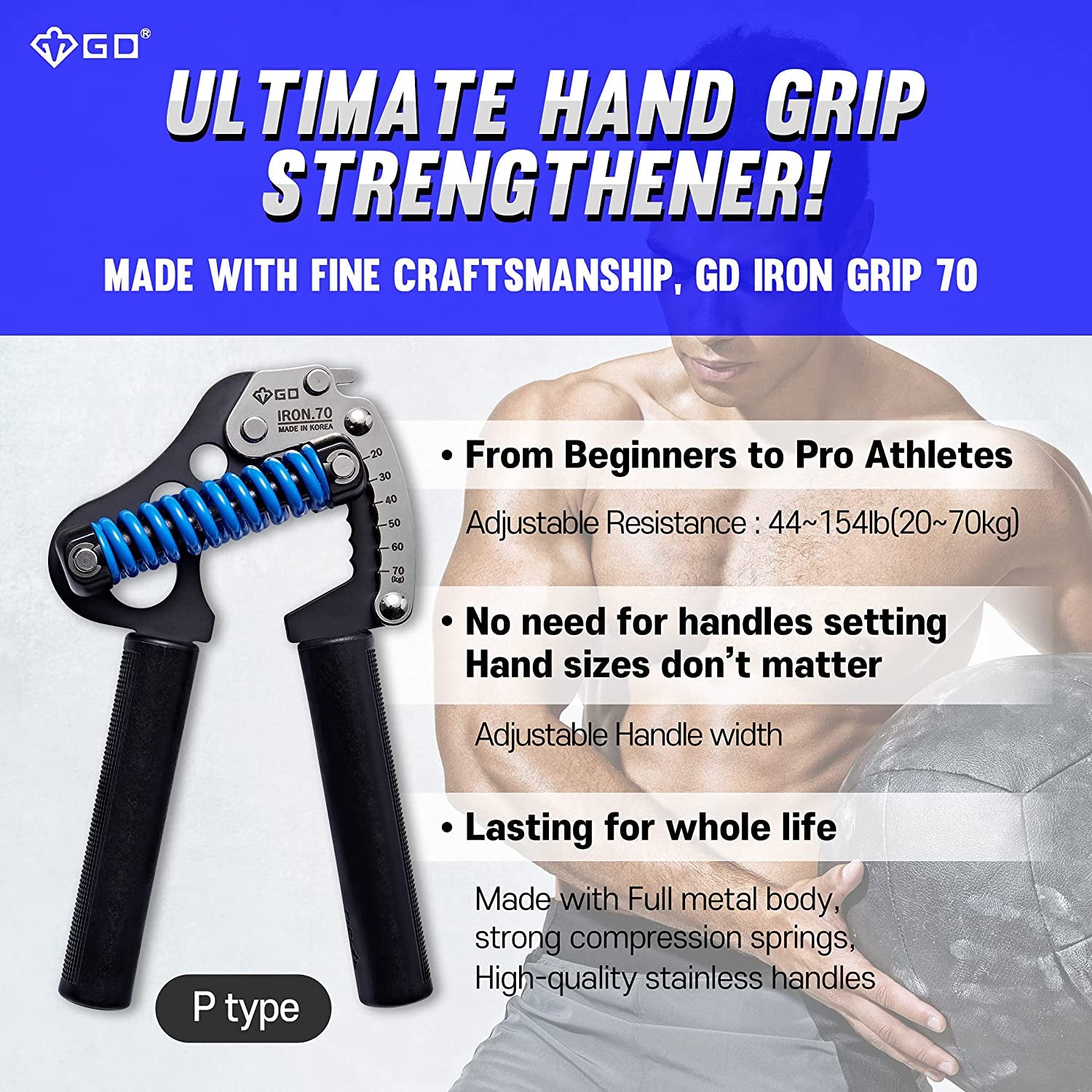 Iron Grip 70 Hand Grip Strengthener (Adjustable Hand Grip) Wrist and Forearm Str