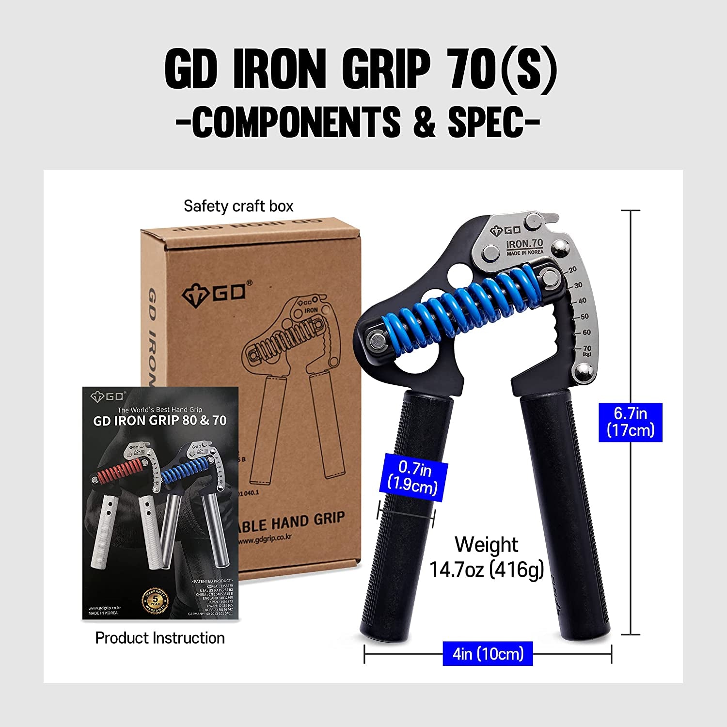 Iron Grip 70 Hand Grip Strengthener (Adjustable Hand Grip) Wrist and Forearm Str